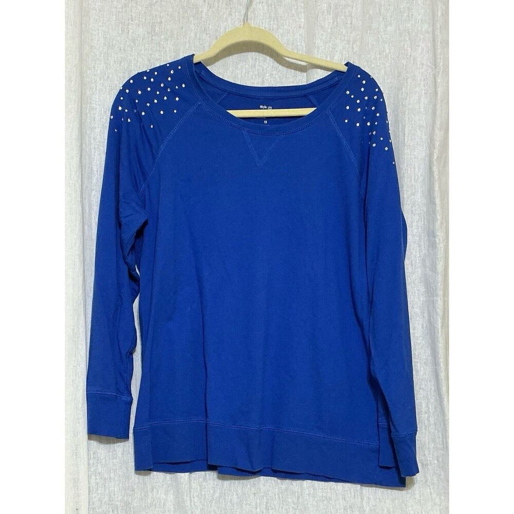 Style & Co. Sport Woman’s The Essential Sweatshirt Blue With Rhinestones Size 1X